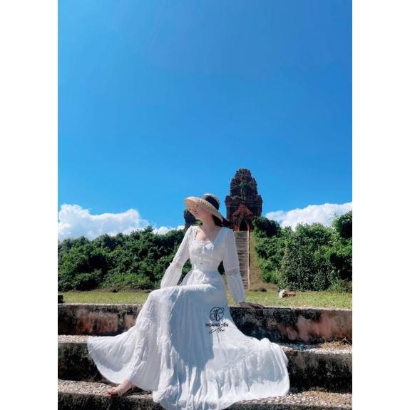 HOANGYEN - Skies Dress đầm đũi trắng tay dài viền ren