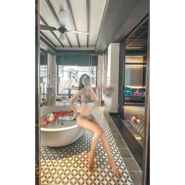 freeship Bikini cạp thấp sexy vằn đen trắng siêu đẹp hàng độc mặc đi biển đi bơi