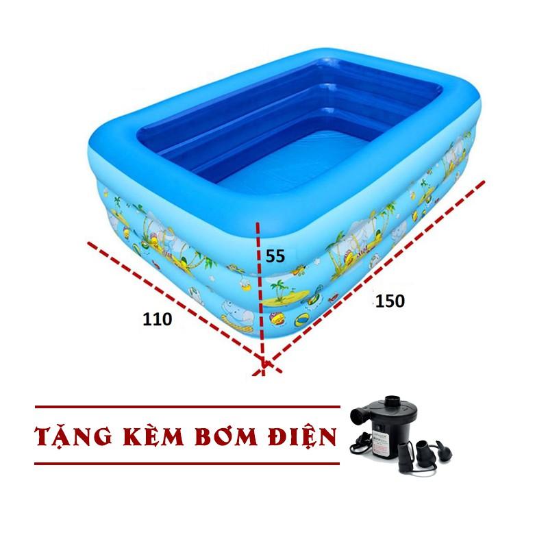 Bể Bơi 3 Tầng 1m3 - 1m5 - 1m8 Họa Tiết, phao bơi, bể mini cho bé Tặng Bơm Điện