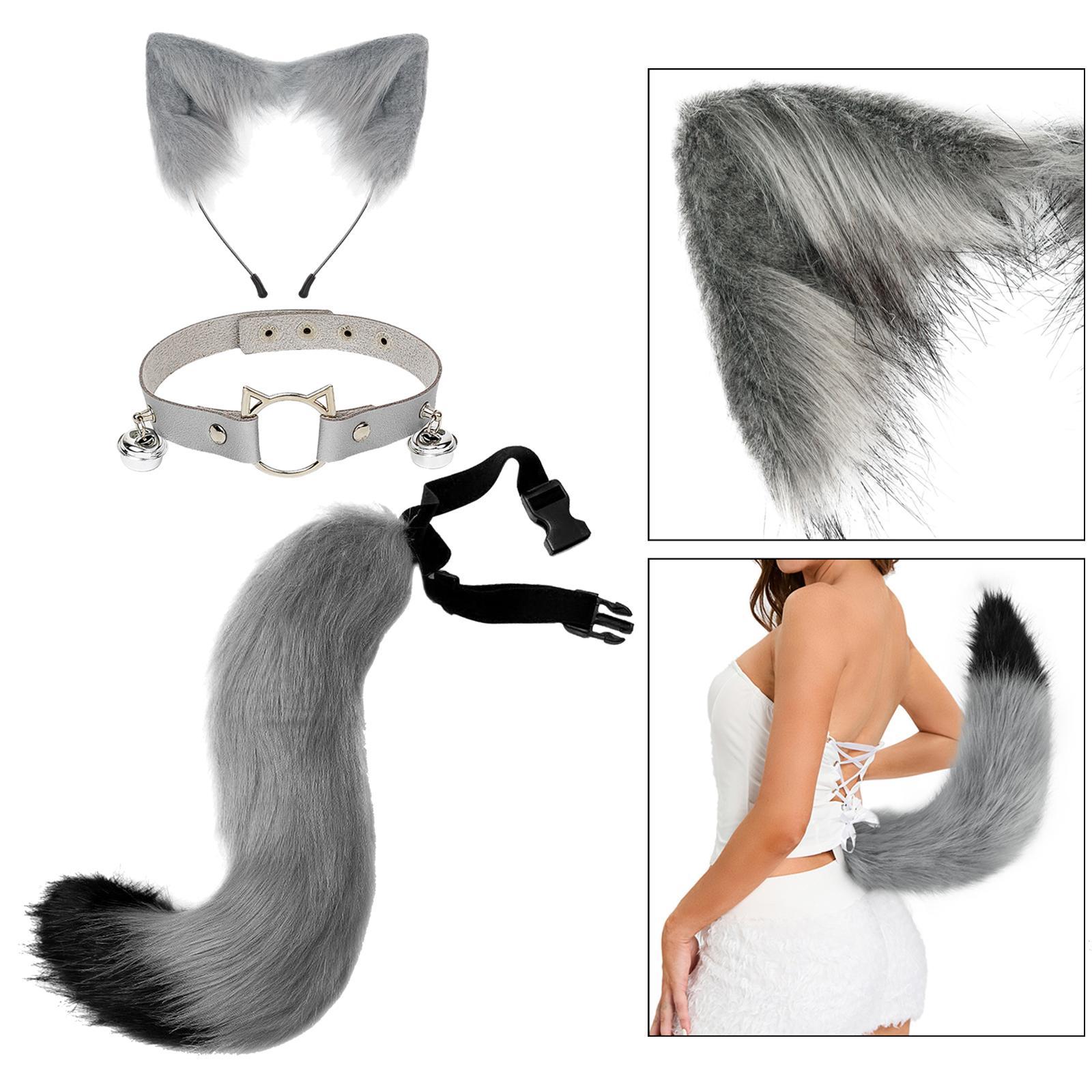 Ears Hair Clip Tail Costume Kits gray