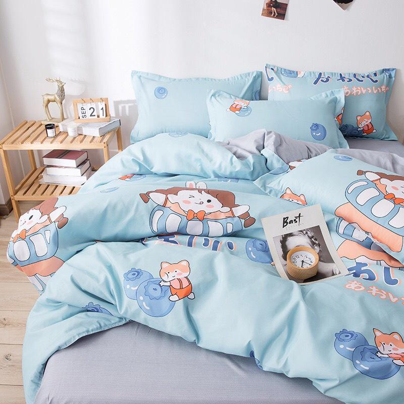 Bộ chăn ga gối Cotton poly M2T bedding gồm vỏ chăn mền, drap ga giường và 2 vỏ gối nằm - PL Cô bé nhật