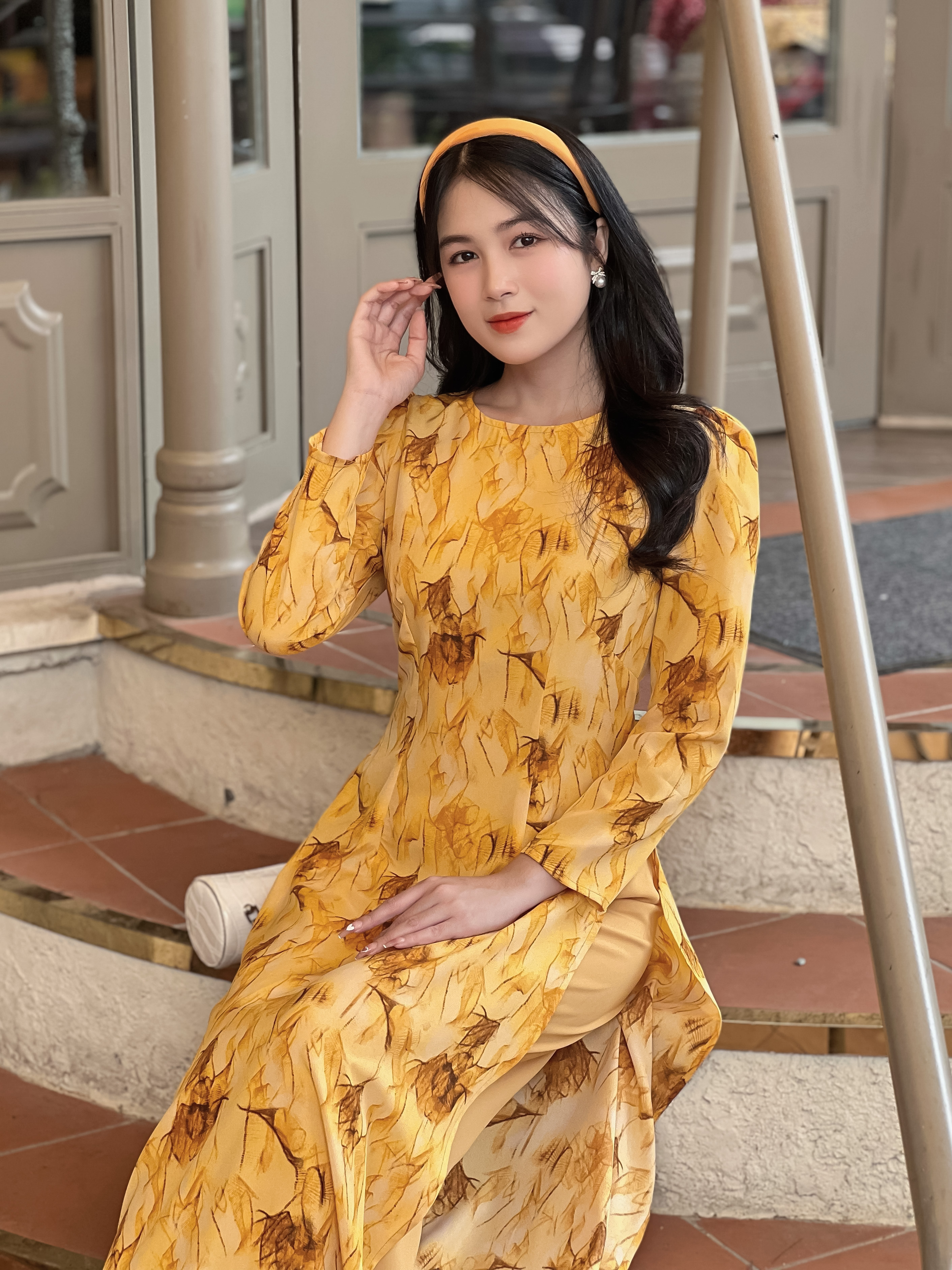 Áo dài họa tiết lập thể Tay phồng AD027 - Khánh Linh Style