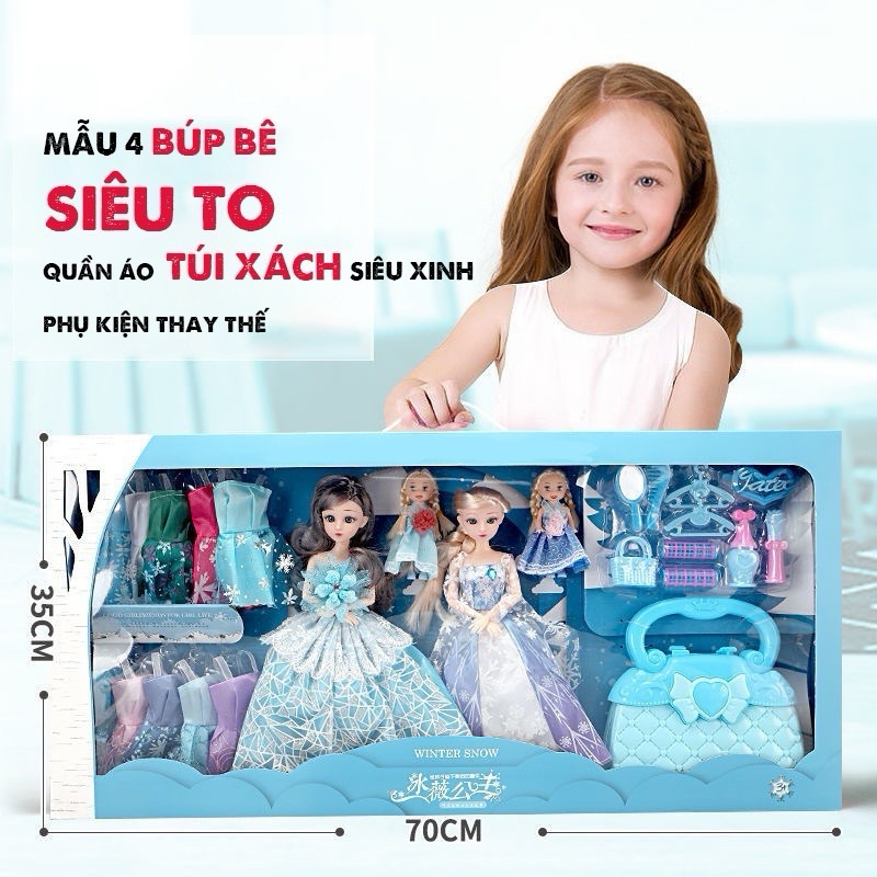 Bộ Đồ Chơi Búp Bê Elsa, Bộ Trang Điểm Đa Dạng Cùng Hơn 10 Mẫu Váy, Quà Tặng Hot Cho Bé Gái