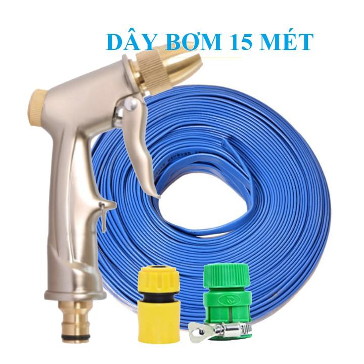Bộ dây vòi xịt bơm nước tưới rửa , tăng áp 3 lần, loại 15m 206701-1 đầu đồng,cút+ mở chai