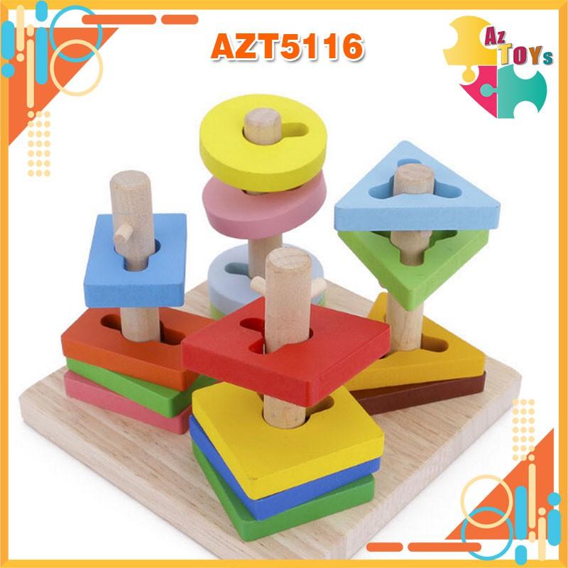 Đồ Chơi Gỗ Bộ Thả Hình Học 4 Trụ Cho Bé - AZT5116