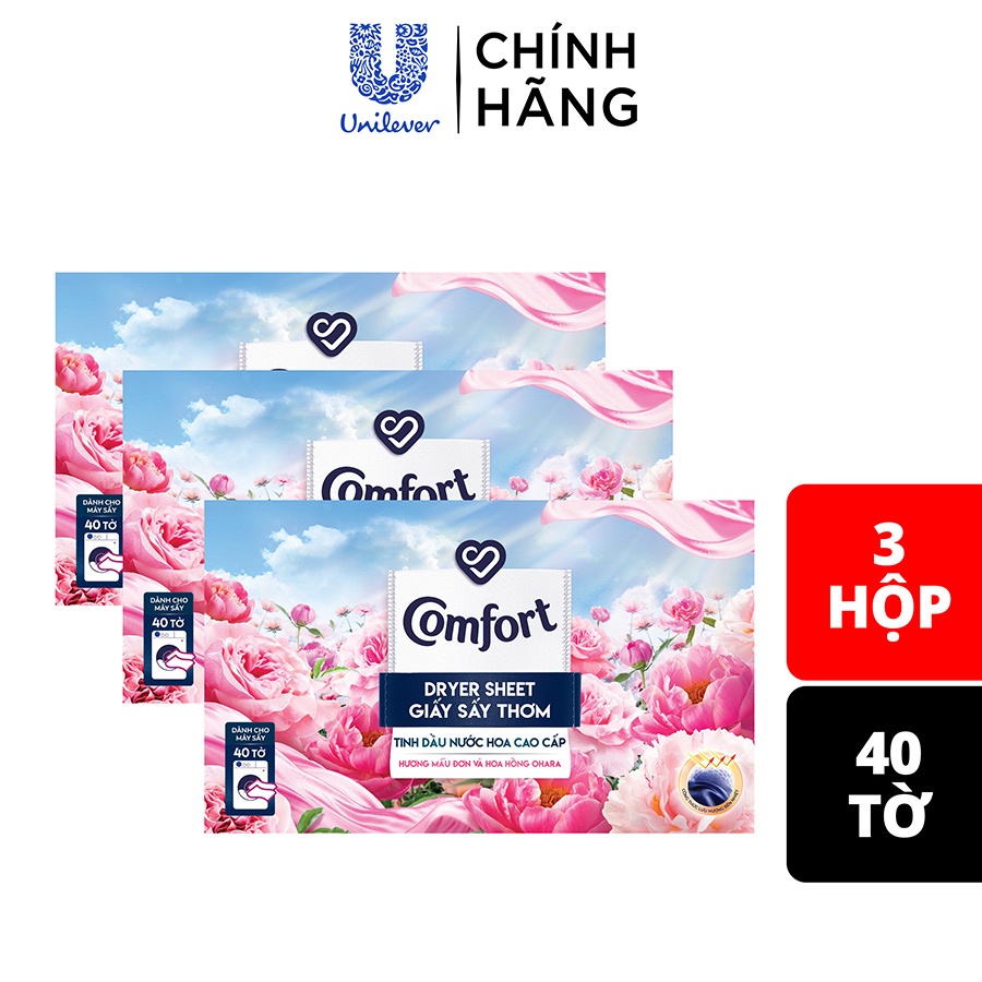 Combo 3 Hộp Giấy Thơm Comfort Dành Cho Máy Sấy Quần Áo Hương Mẫu Đơn Và Hoa Hồng Ohara 40 tờ