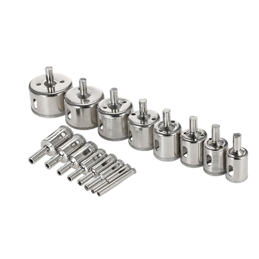 16PCS 6-50mm Glass Hole Saw Kit Diamond Coated Core Hole Saw Marble Drill Bit Tile Ceramic Glass Porcelain