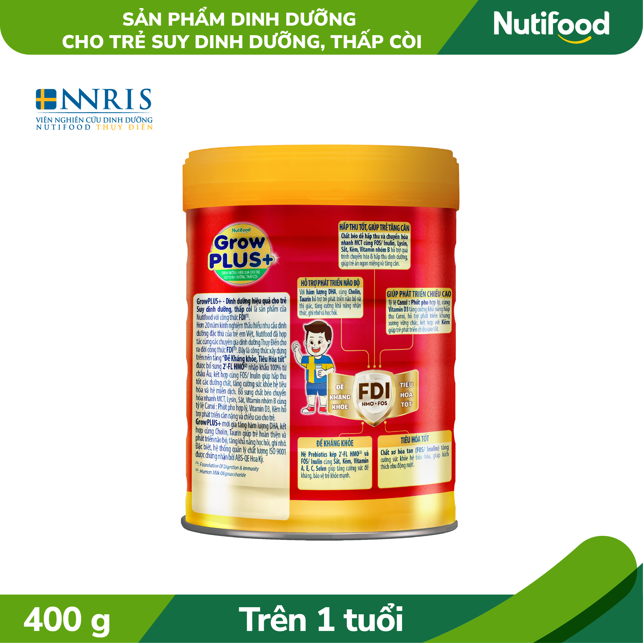 Sữa Bột Nutifood GrowPLUS+ Suy Dinh Dưỡng trên 1 tuổi lon 400g