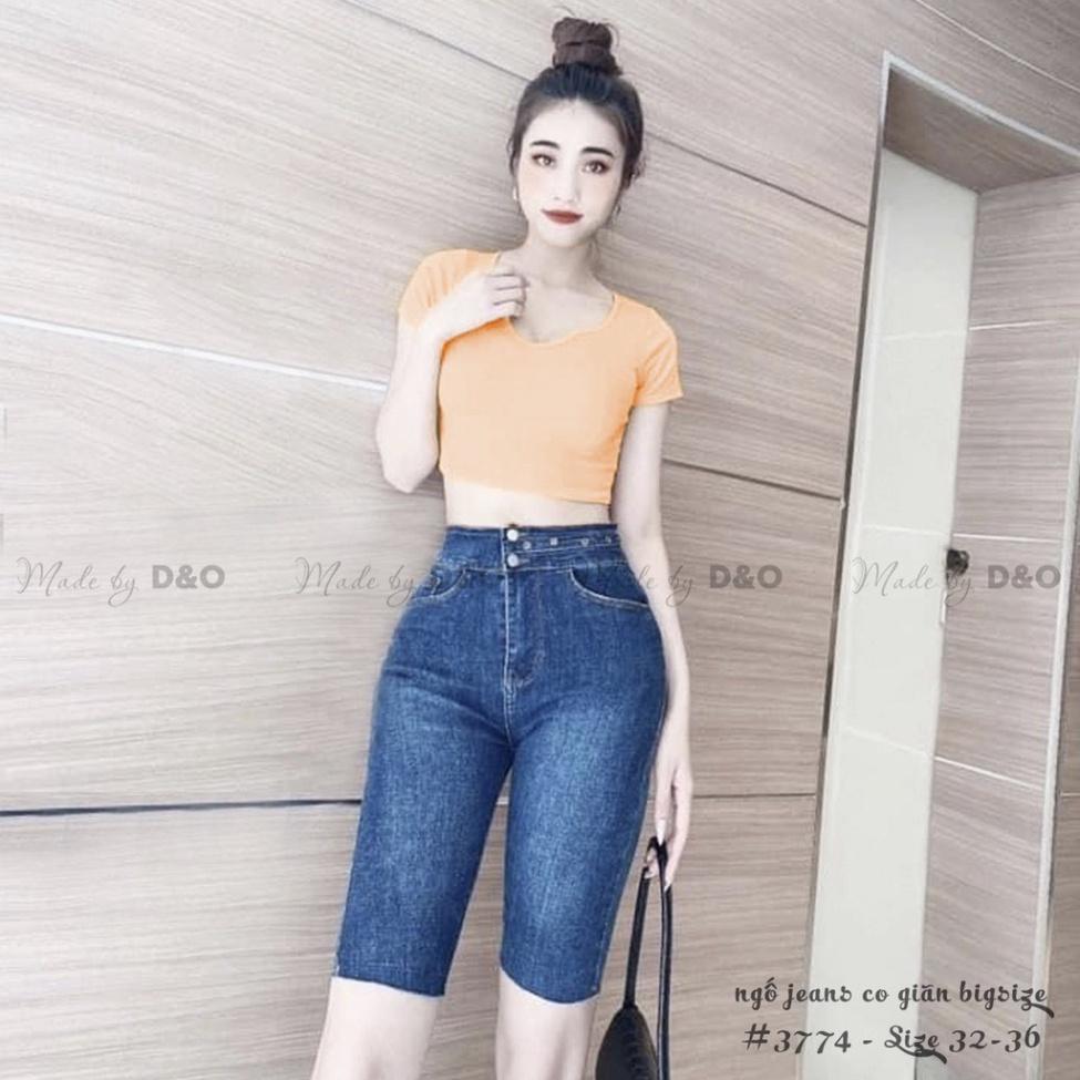 Quần Jeans Lửng 7 tất QJ008 Xanh Đá Trơn Size ĐẠI - Lưng Cao - Hàng siêu co giãn