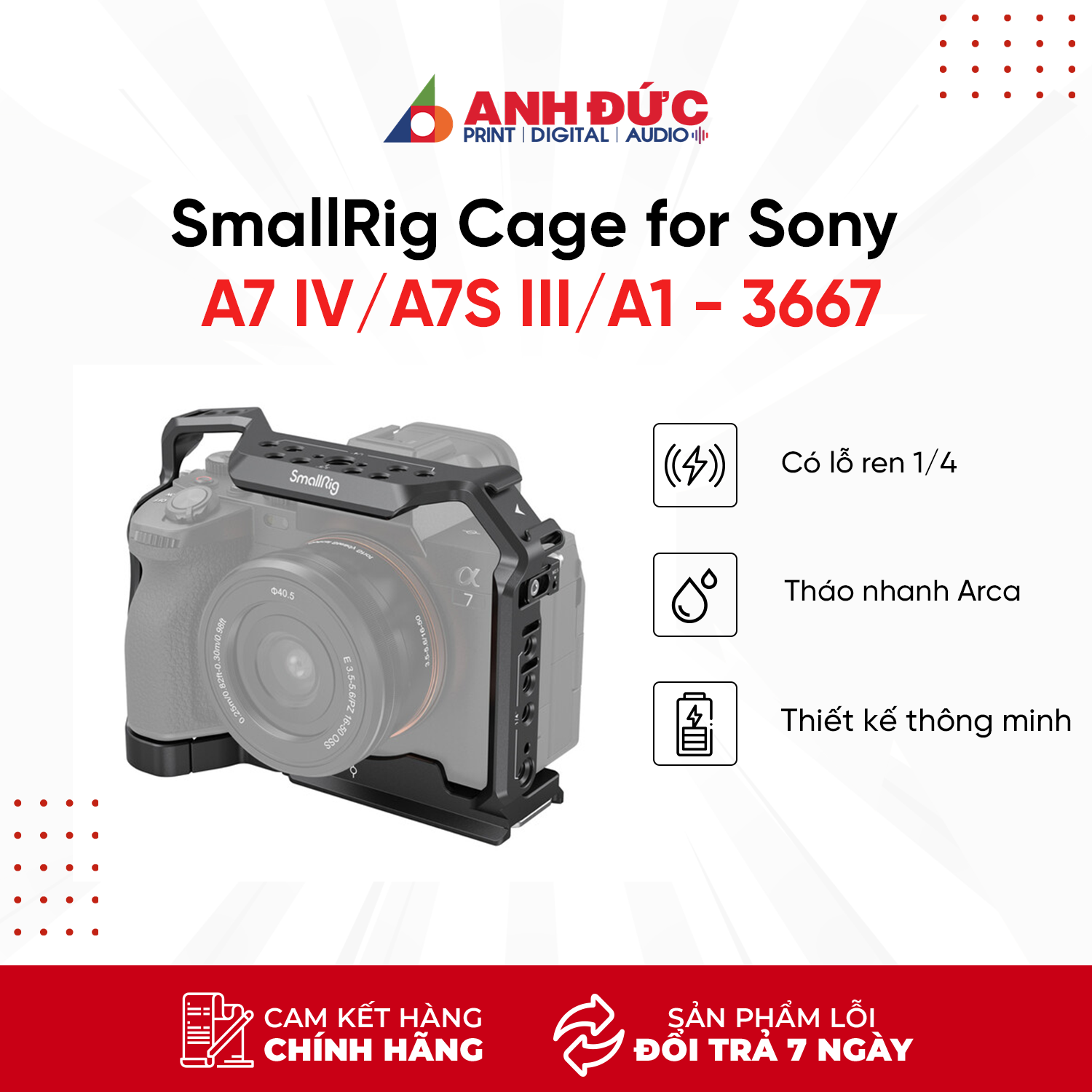 Khung Bảo Vệ SmallRig Full Camera Cage Dành Cho Sony Alpha 7 IV/Alpha 7 S III/Alpha 1/Alpha 7R IV 3667 - Hàng Chính Hãng