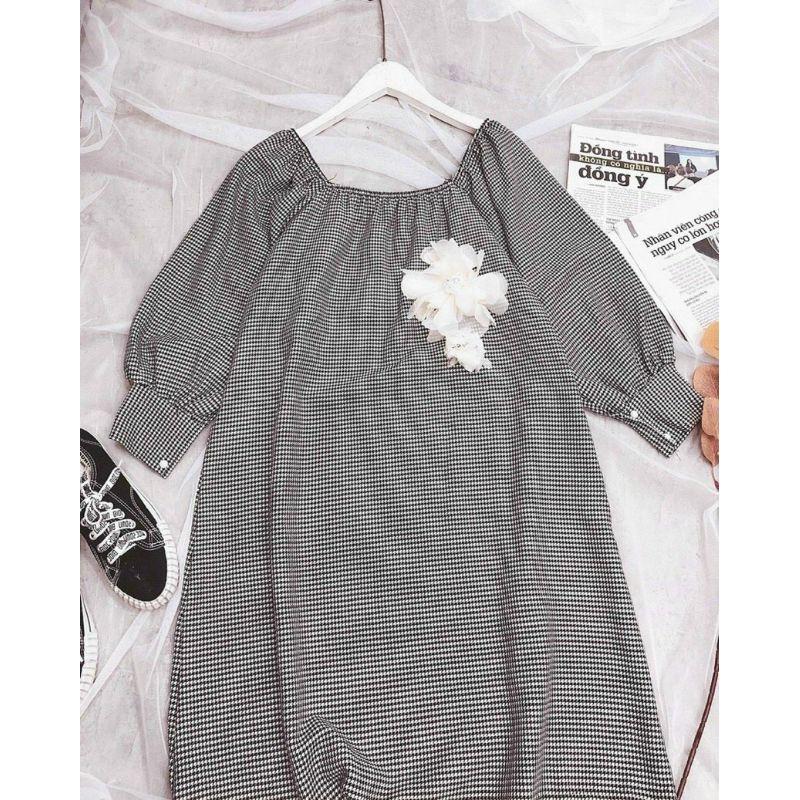 ĐẦM SUÔNG CARO TAY PHỒNG SIÊU ĐẸP