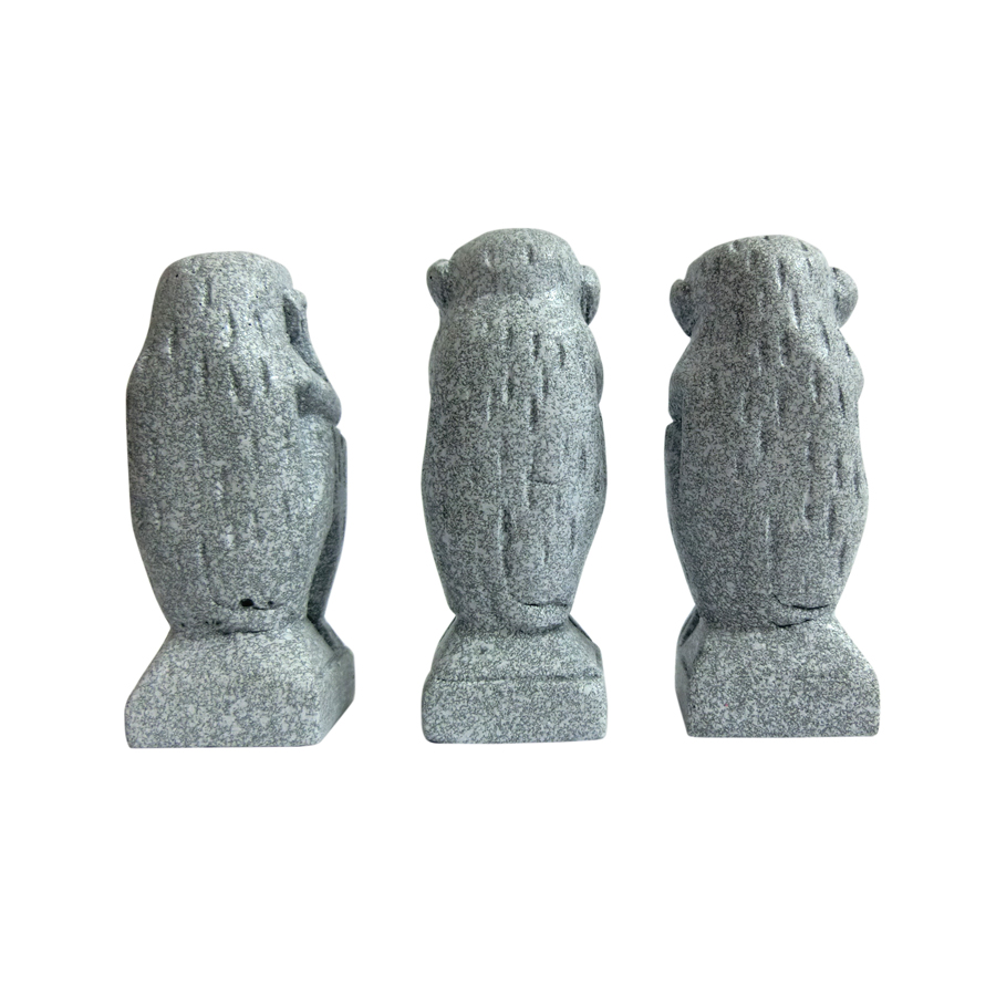 Set bộ 3 tượng đá tam không - Chiều cao 6cm - Màu đá xám