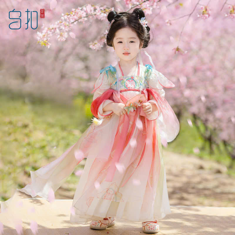 Đầm váy công chúa cổ trang hanfu thêu hoa cho bé gái diện lễ tết trung thu đẹp size 100-160 hàng Quảng Châu