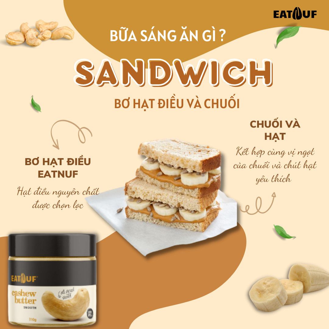 Bơ Hạt Điều Rang Mịn Không Đường 100% Đạm Thực Vật EATNUF