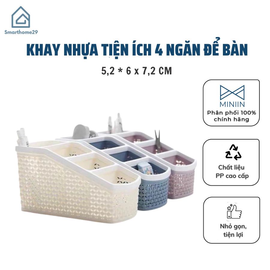 Khay nhựa tiện ích 4 ngăn để bàn,, khay nhựa 4 ngăn đựng bút, đồ dùng đa năng - Chính hãng MINIIN (Giao màu ngẫu nhiên)