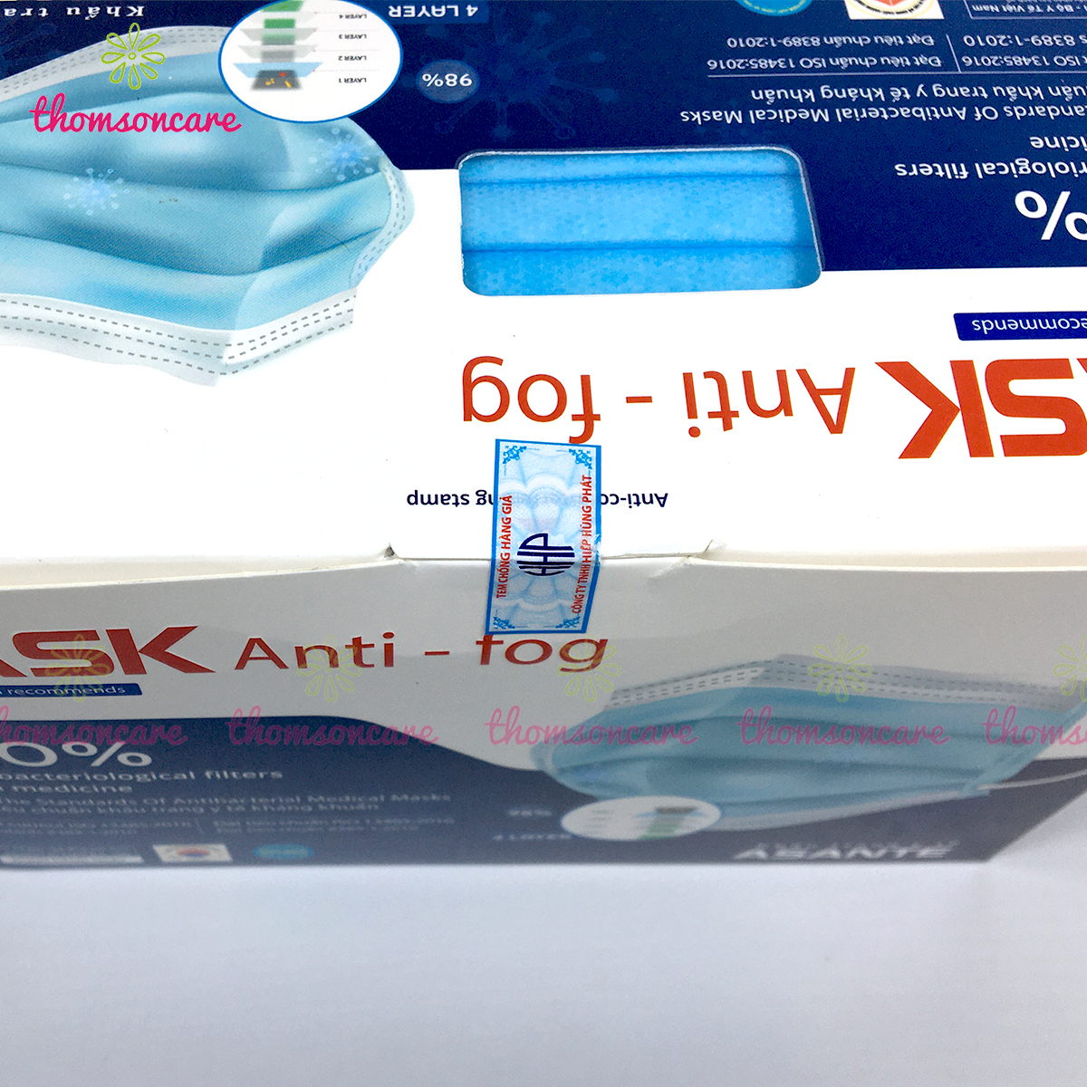 Hộp khẩu trang y tế 4 lớp Asante kháng khuẩn 50 cái màu Trắng lọc bụi, vi khuẩn Chống Ô Nhiễm