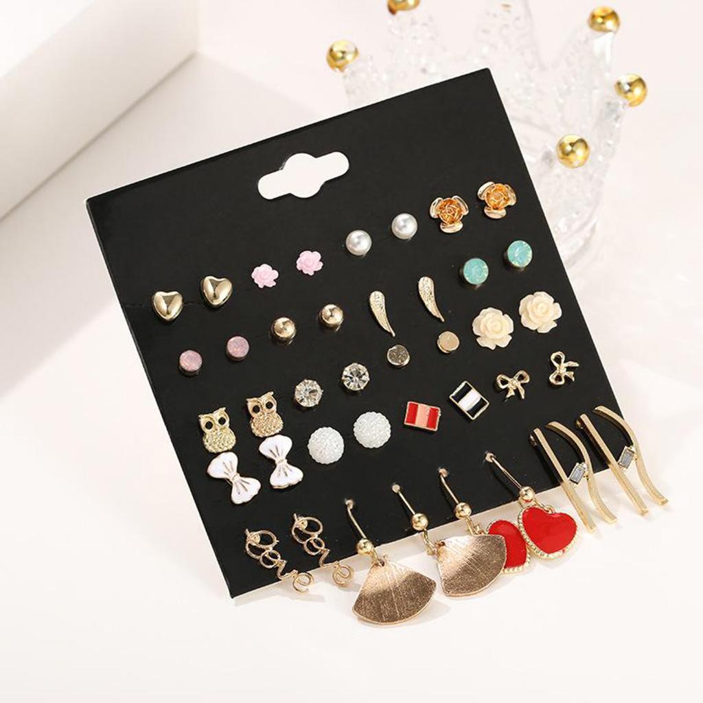 20 Pairs Earrings Stud Rhinestone Ear Drop Earrings Flower Earrings Stud