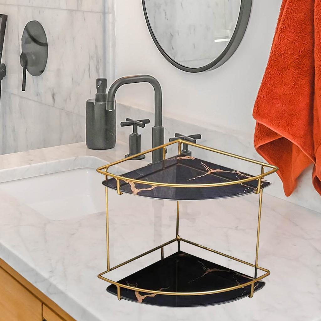 Storage Rack Save Space Cosmetic Bathroom Dressing Table Black Double Layer