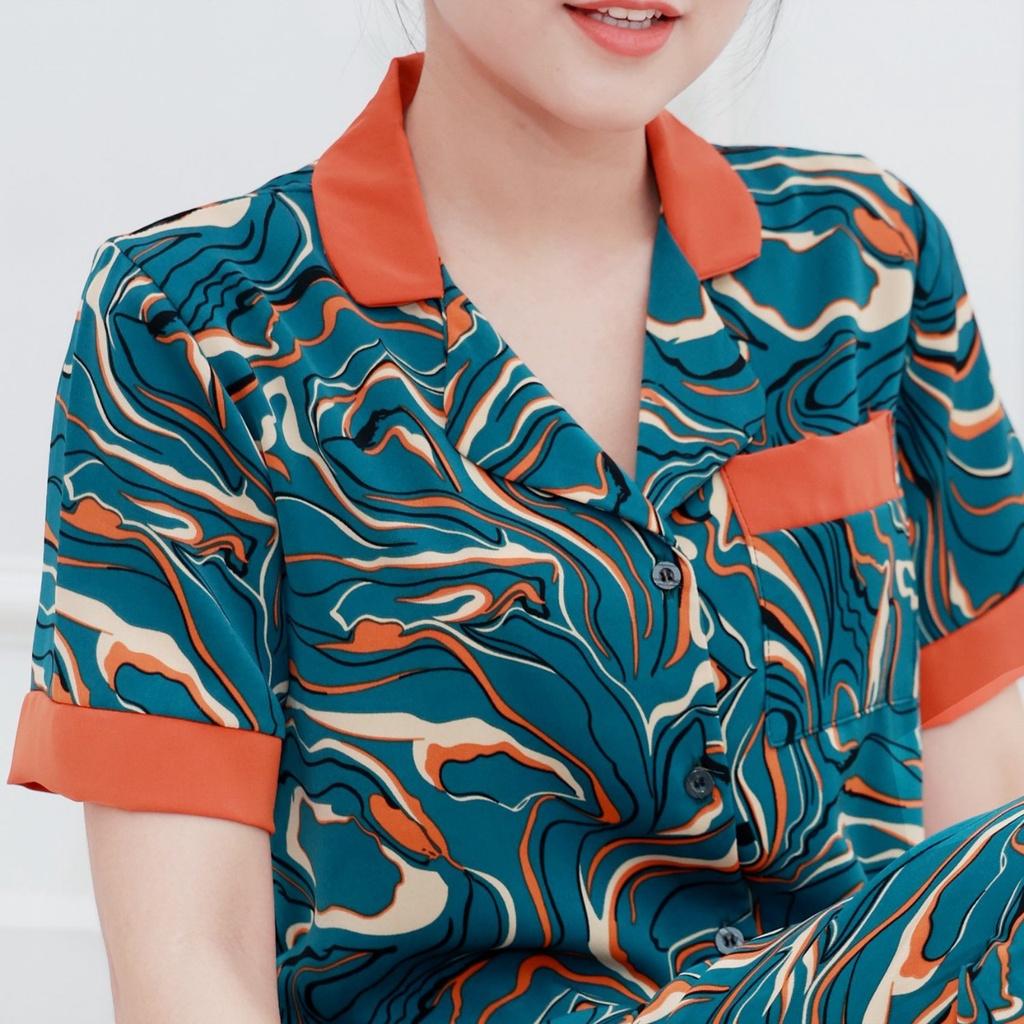 Bộ đồ ngủ lụa pijama nữ, chất lụa Latin Loại 1 cao cấp, Đồ mặc ở nhà thoải mái trẻ trung có nhiều họa tiết
