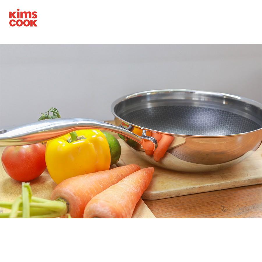 Chảo chống dính sâu lòng Kims Cook Blackcube inox 3 lớp đúc liền đáy từ , Tặng 1 sạn inox