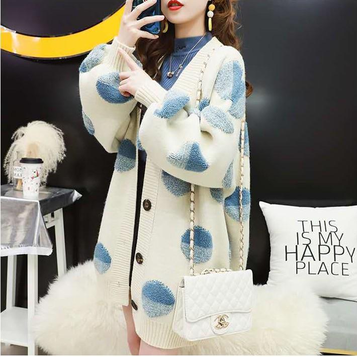 Áo len thu đông Quảng Châu hoạ tiết chấm bi thời trang NVPRO A093