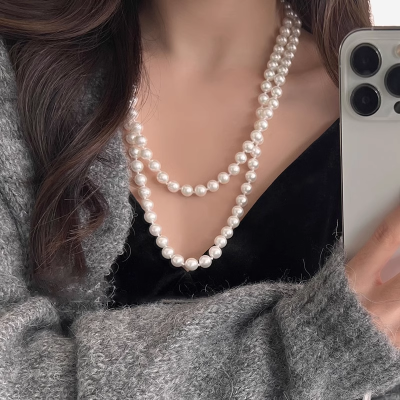 Dây chuyền ngọc nhân tạo sang chảnh, vòng cổ dáng dài, phụ kiện áo dài, trang sức cưới, vòng cổ thời trang