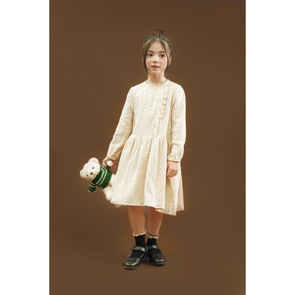 Đầm bé gái babydoll bèo nhún vạt lệch dài tay - Olive dress - Hoa nhí