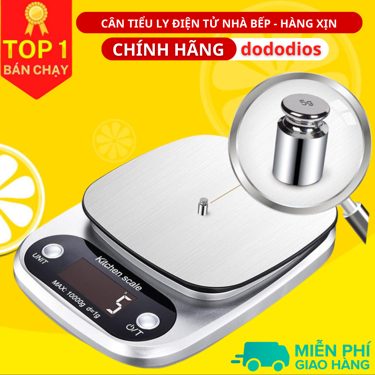 Cân tiểu ly điện tử nhà bếp mini định lượng 1g - 10kg làm bánh độ chính xác cao kèm 2 viên pin AAA - Hàng Chính hãng dododios