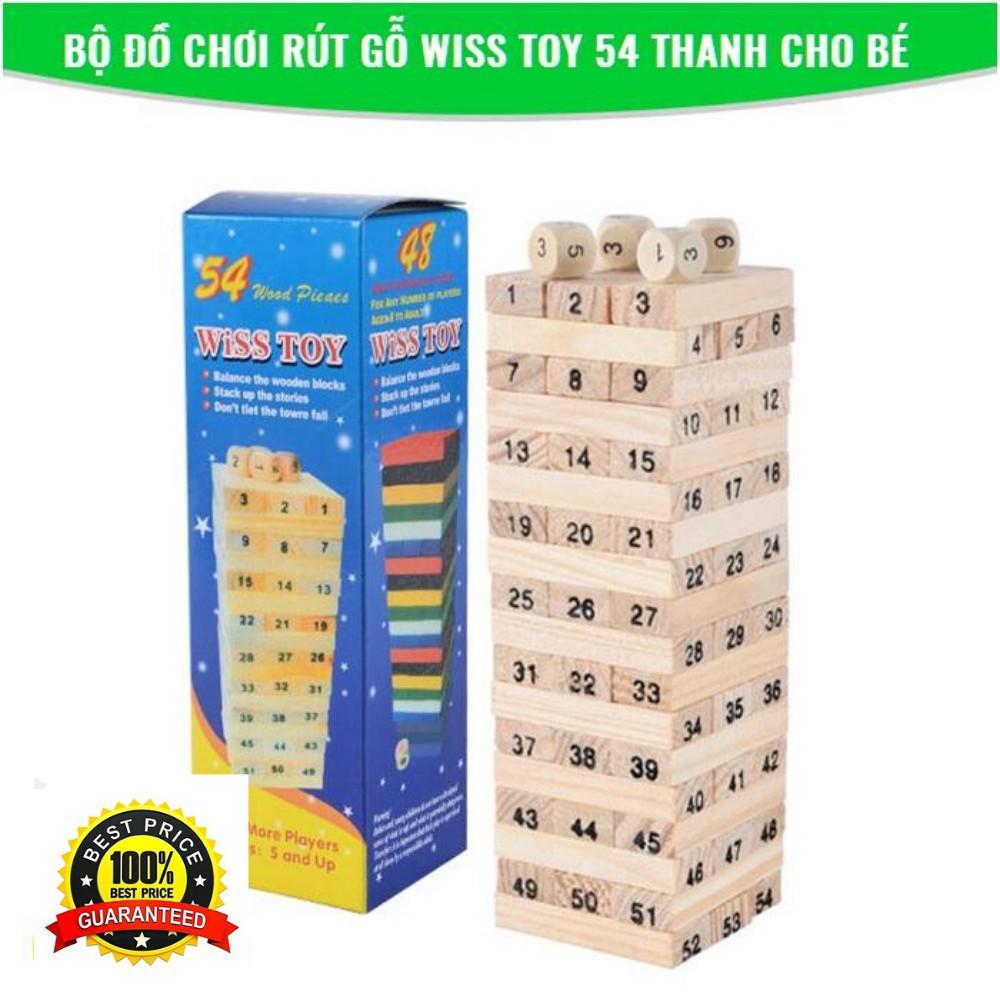 Bộ Đồ Chơi Rút Gỗ 54 Thanh Cho Bé + Kèm 4 Xúc Xắc
