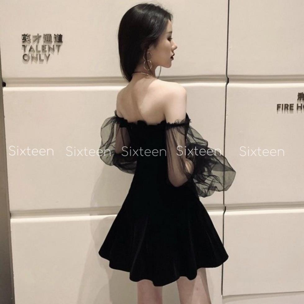 Đầm Nữ, Váy Nữ, Tay Phồng Dáng Xòe Hở Vai Quyến Rũ Phong Cách Hàn Quốc SIXTEEN. ! *