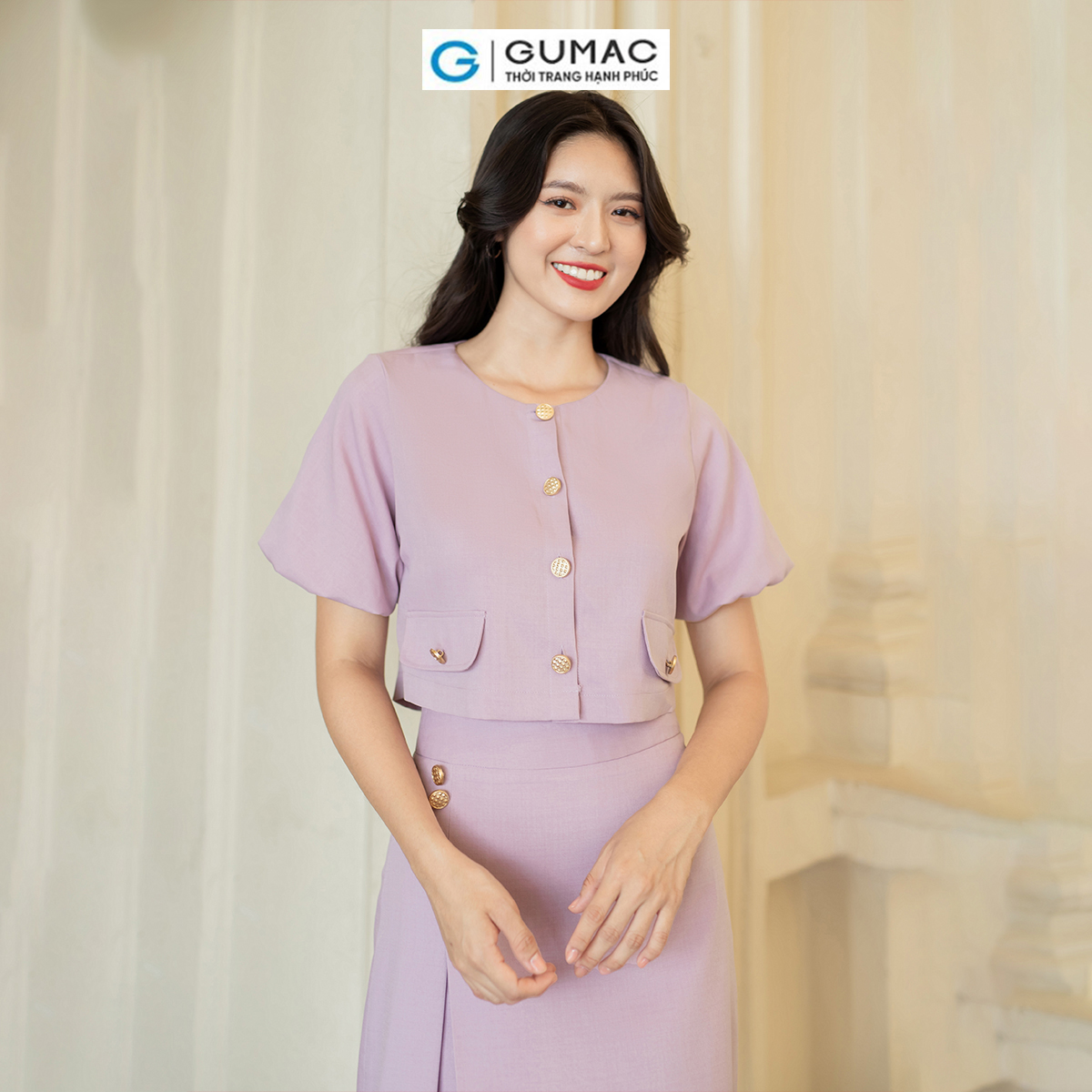 Set lẻ Áo ngắn tay bí thời trang GUMAC AD07011 - Chân váy A xếp ly thời trang GUMAC VD07012