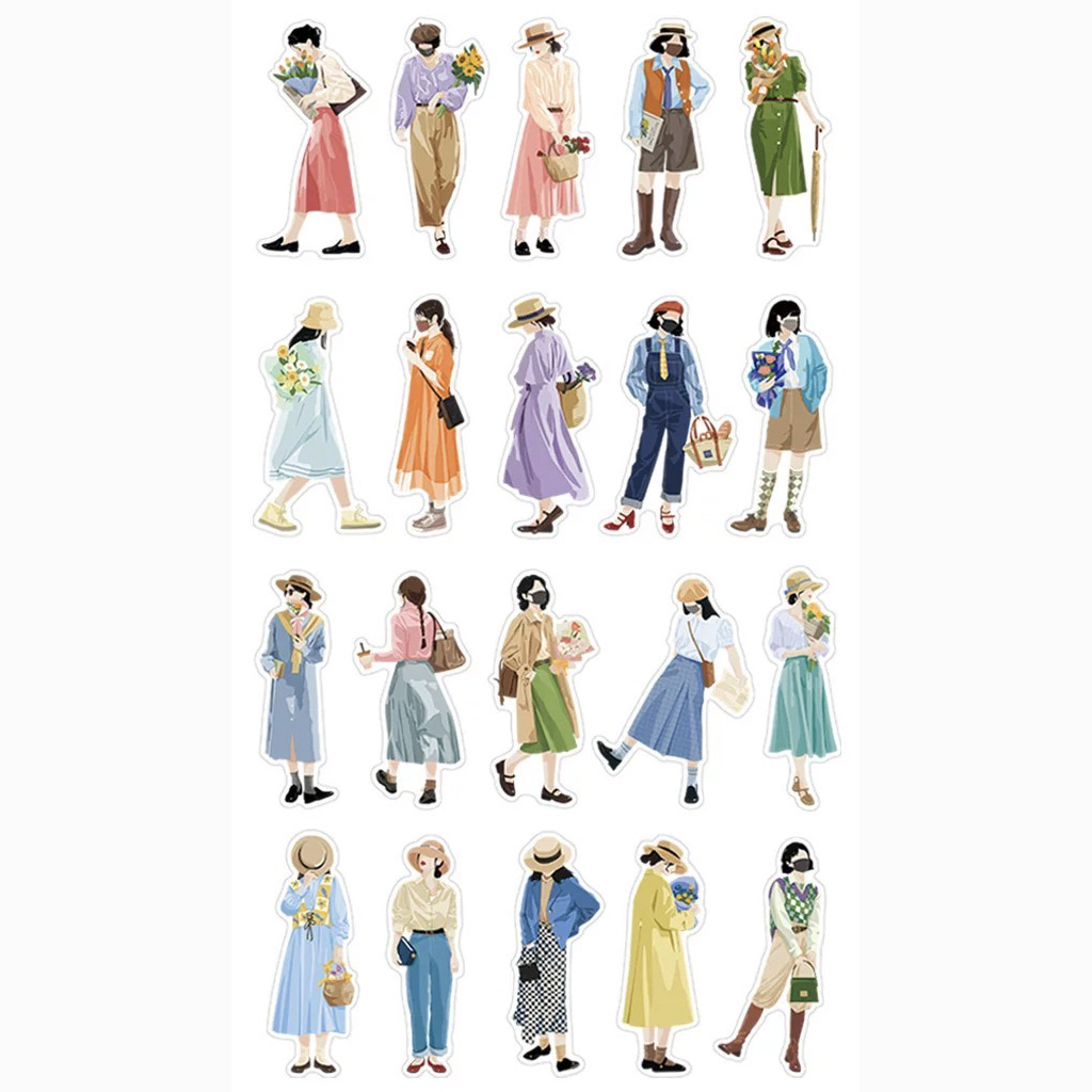 Gói 40 pcs stickers cô gái fashionista ins sành điệu dùng để dán trang trí