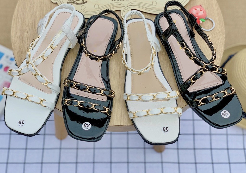 Giày sandal quai hậu nữ đế bằng quai nhún đi học đi chơi D125