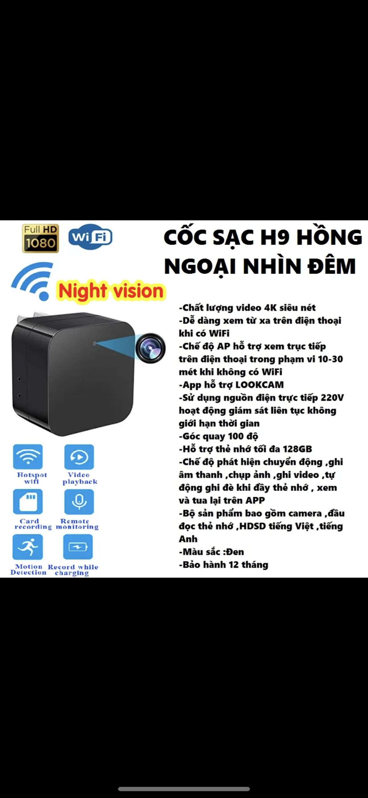 Camera mini H9pro-1080p wifi hồng ngoại kèm thẻ 64Gb