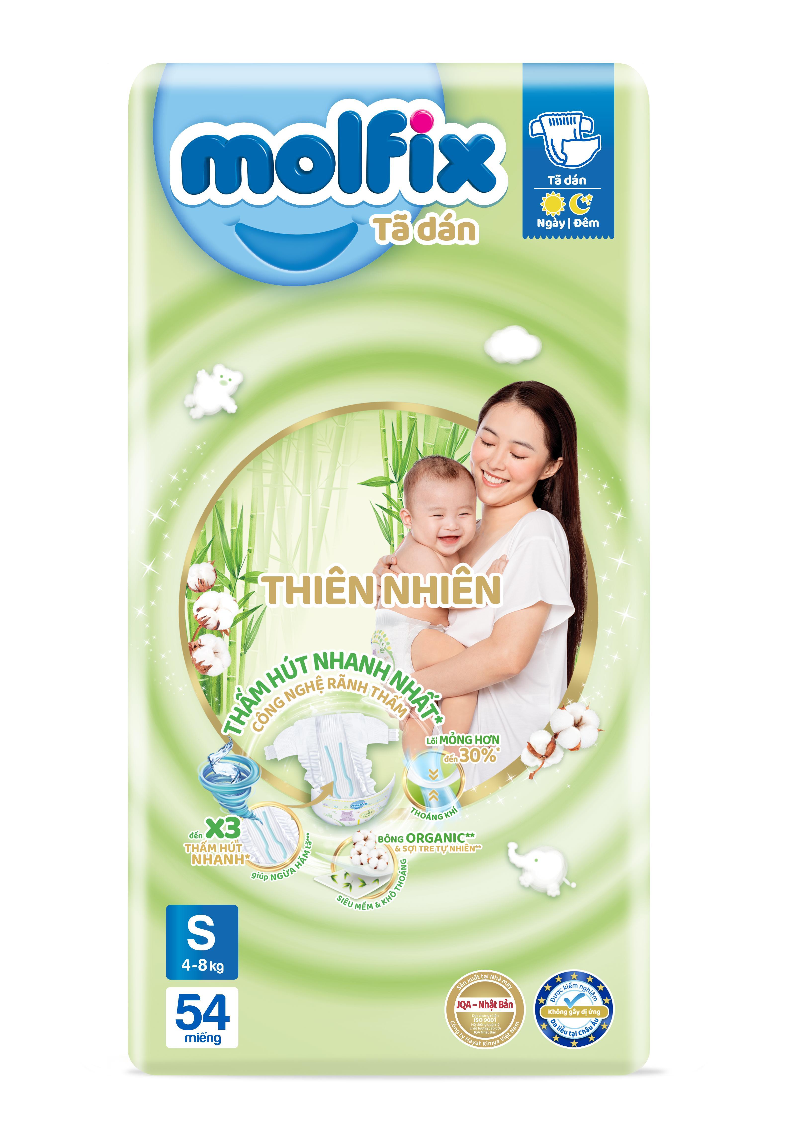 Tã/bỉm dán Molfix Thiên nhiên Jumbo S (4kg - 8kg) - Gói 54 miếng