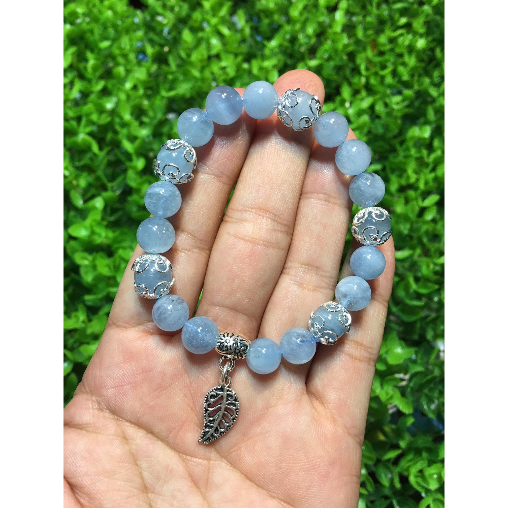 Vòng Tay Đá Aquamarine 9 Ly Mix Charm Bạc 925