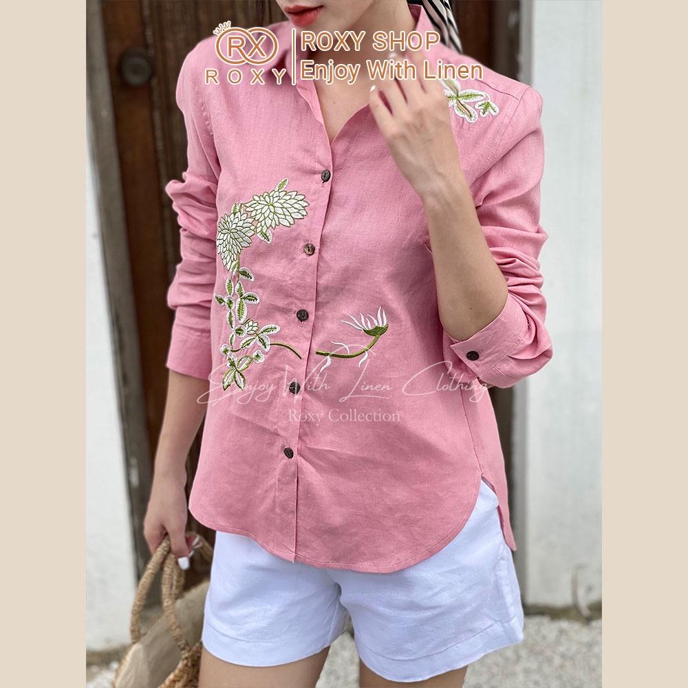 Áo Sơ Mi Linen Tay Dài Thêu Hoa