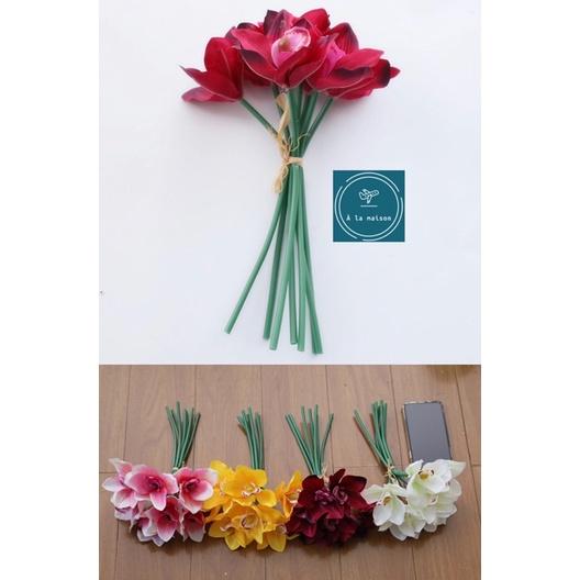 Bó hoa địa lan từ lụa cao 28cm đẹp sang trọng, hoa decor trang trí nội thất, chụp ảnh