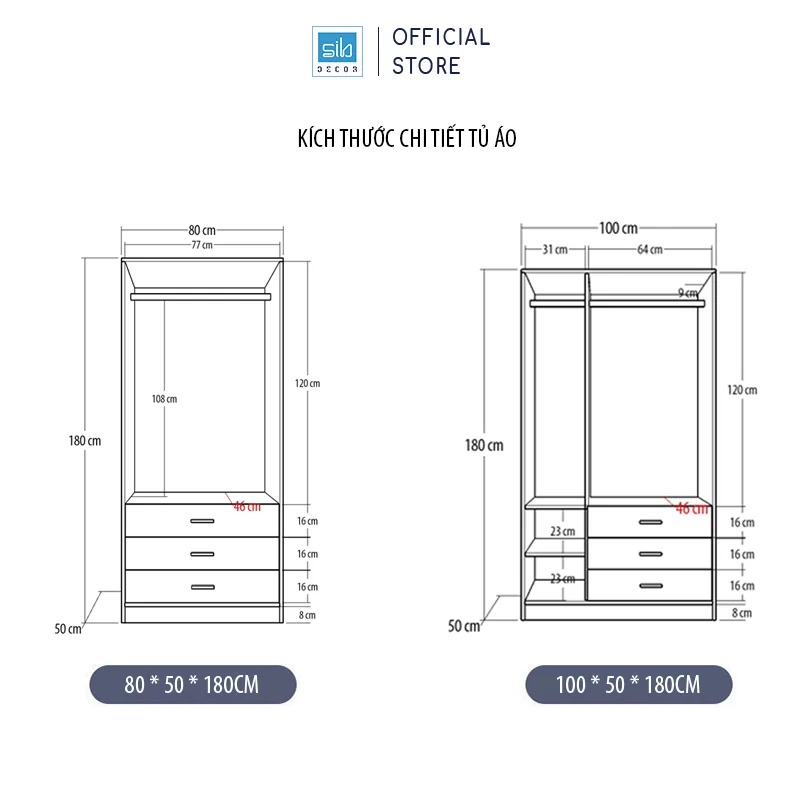 Tủ Quần Áo Gỗ SIB Decor Nhiều Ngăn Đa Năng Màu Trắng Phối Vân Gỗ Nâu