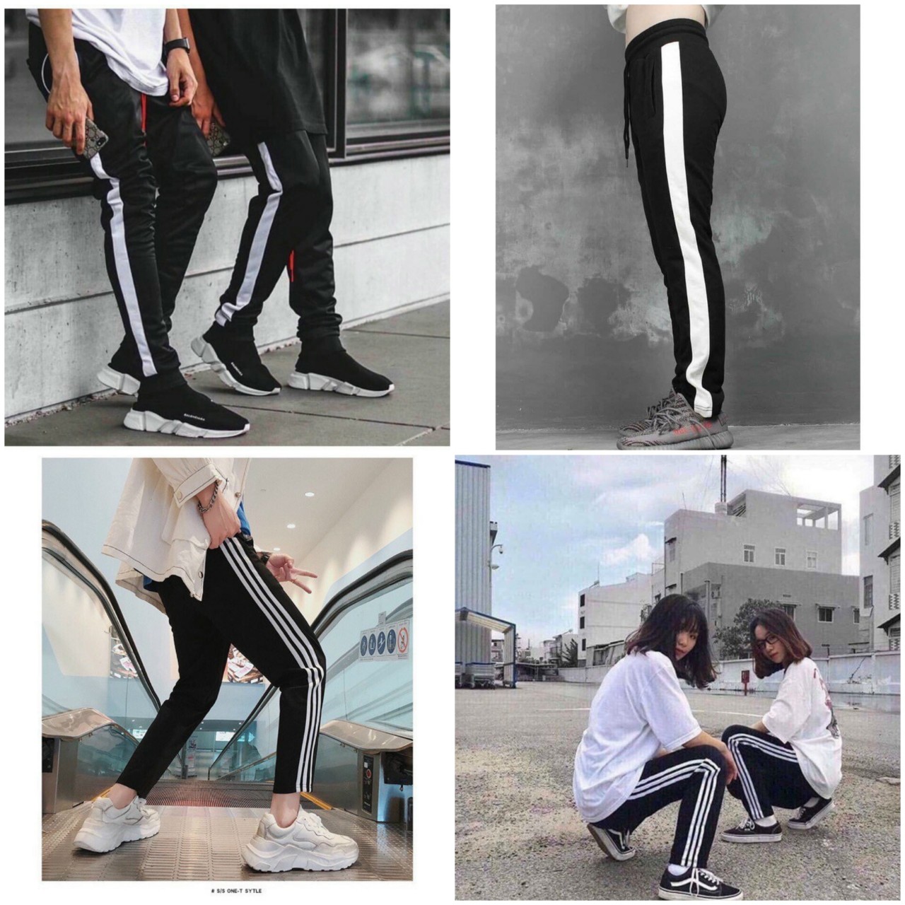 Quần Jogger Thun Nỉ Dài 1 - 3 Sọc Xuông Không Bo Gấu - Nhóm Nam Nữ , Cặp Đôi Mặc Thể Dục - Đi Học