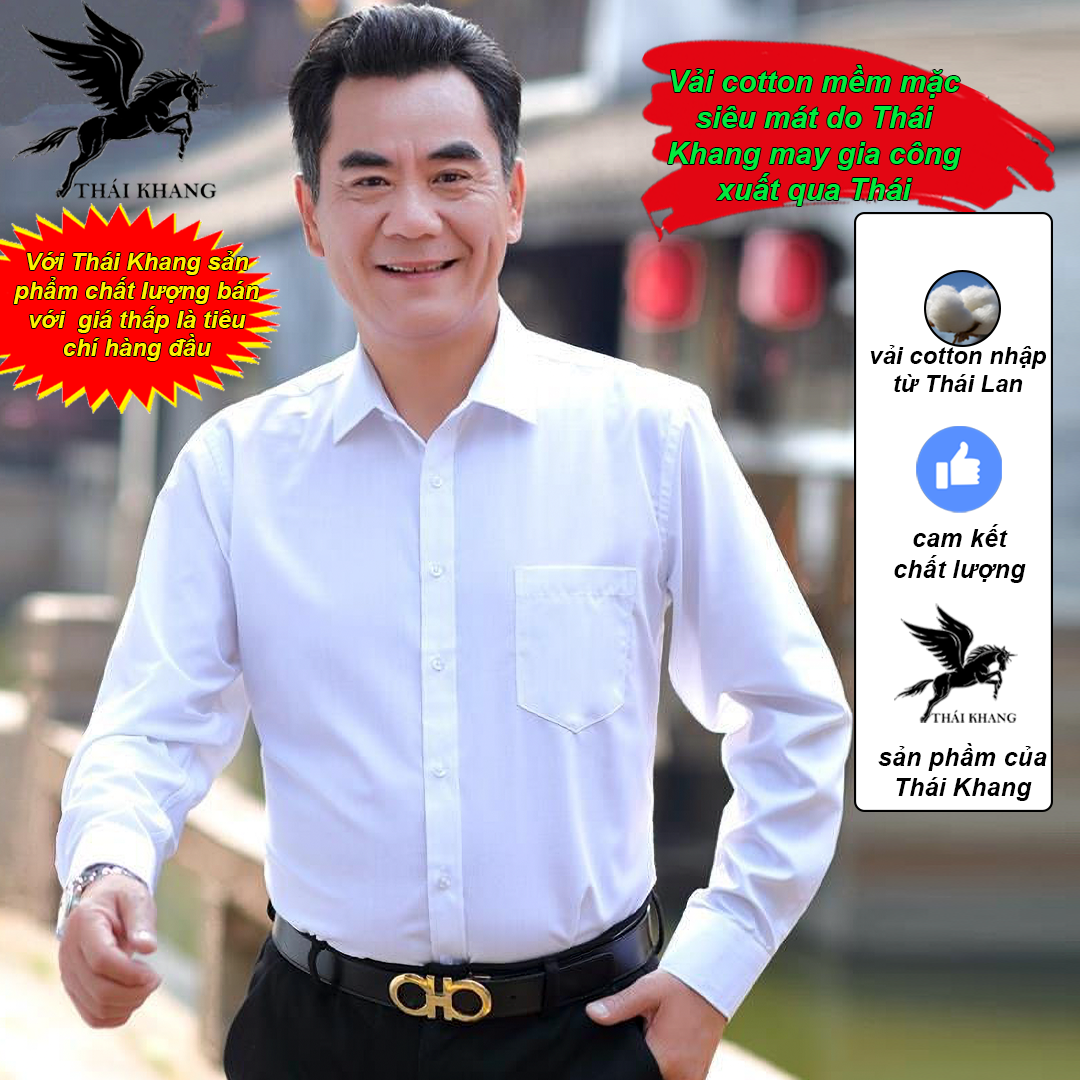 Áo sơ mi nam công sởdài tay cao cấp Thái Khang vải lụa xuất khẩu mềm mịn co dãn nhẹ mặc mát AHOP21