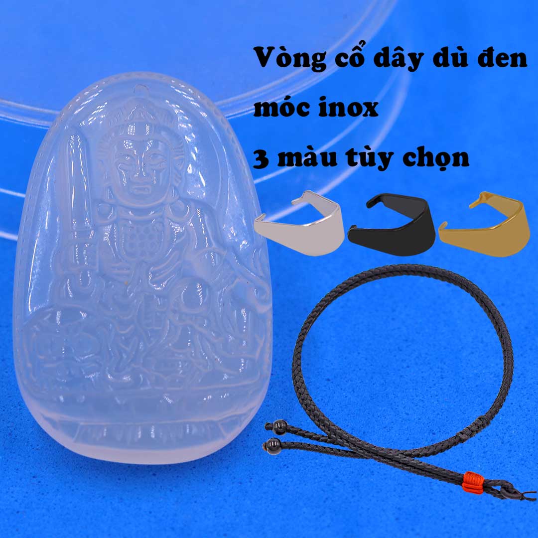 Mặt Phật Văn thù mã não trắng kèm vòng cổ dây dù đen + móc inox trắng, mặt dây chuyền Phật bản mệnh, vòng cổ mặt Phật