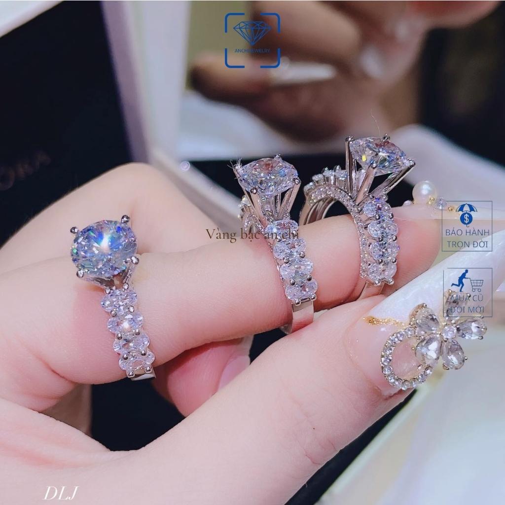 Nhẫn bạc nữ xi bạch kim đính trụ đá cao sang chảnh, trang sức Anchi jewelry