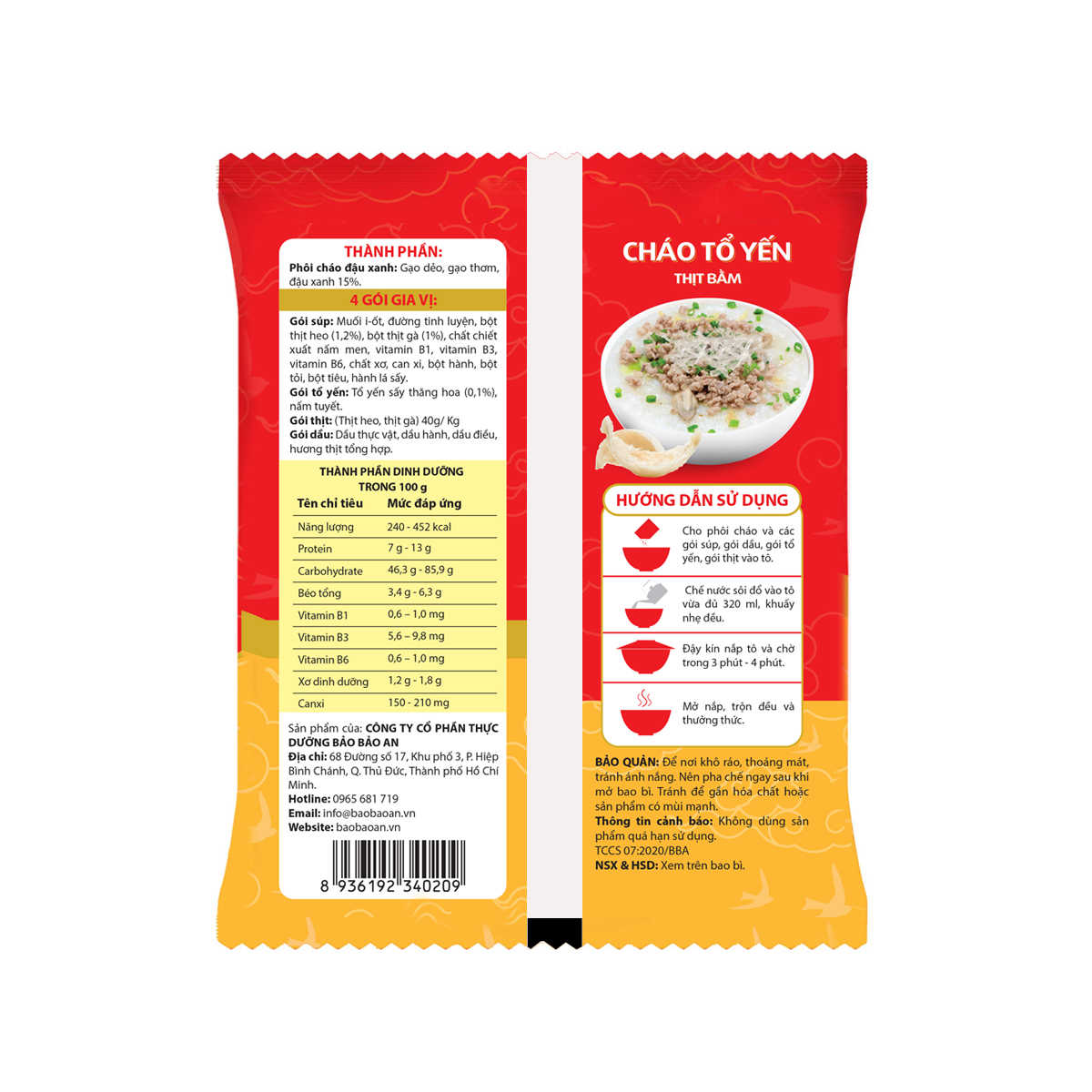 Cháo Tổ Yến Thịt Bằm - Yến Đại Phát, Yến thật, thịt thật, 4 gói gia vị, ăn liền, tiện lợi