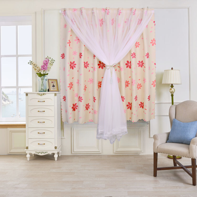 Rèm Khoen Lỗ, Khoen Ri Đô, Rèm Dán Hai Lớp BÔNG HOA ĐỎ Chống Nắng Tốt, Kích Thước Đa Dạng