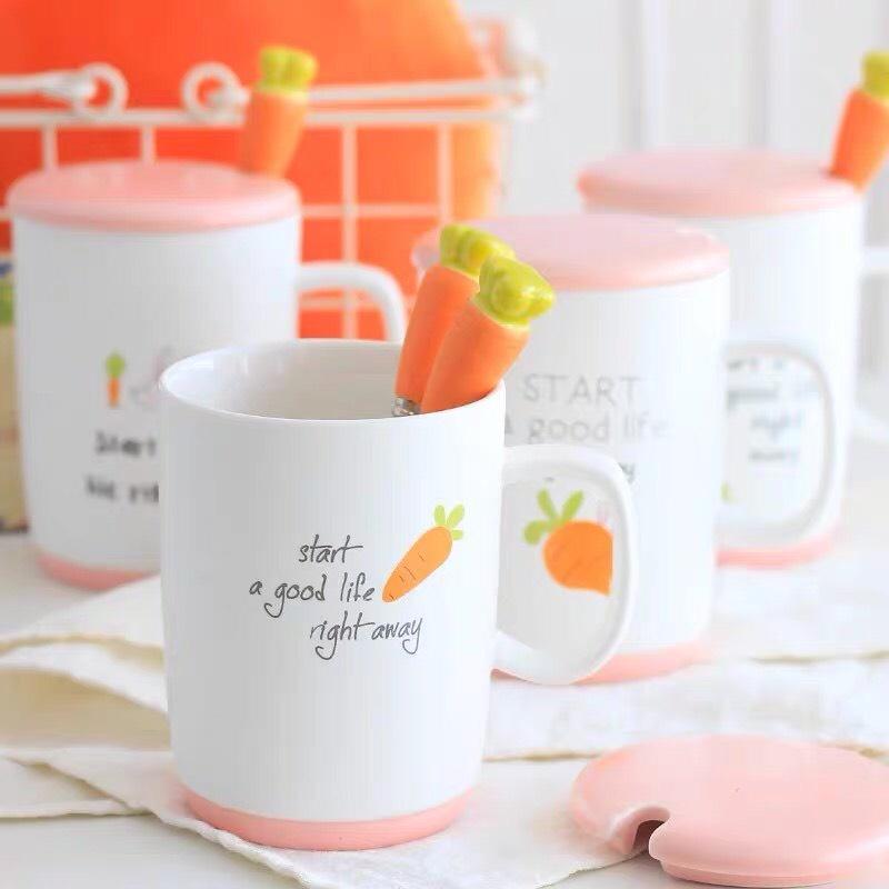Cốc sứ/ ly sứ cao cấp uống nước, trà, cafe hình thỏ cà rốt dễ thương phù hợp văn phòng, quà tặng