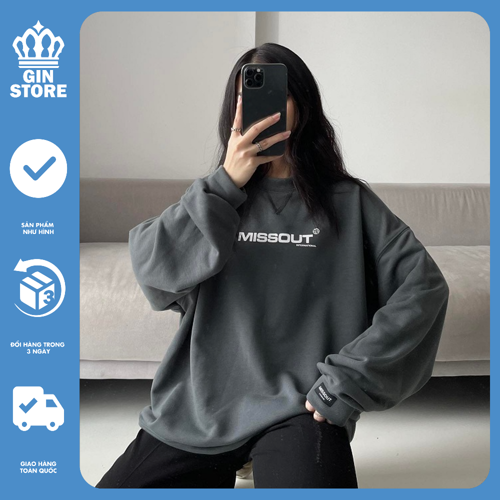 Áo sweater unisex Missout Áo Missout chất nỉ Bông, Sweater missouts basic unisex - Gin store