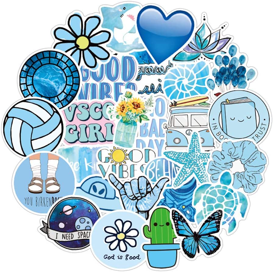 Set 30 Sticker chủ đề màu xanh ảnh ép lụa