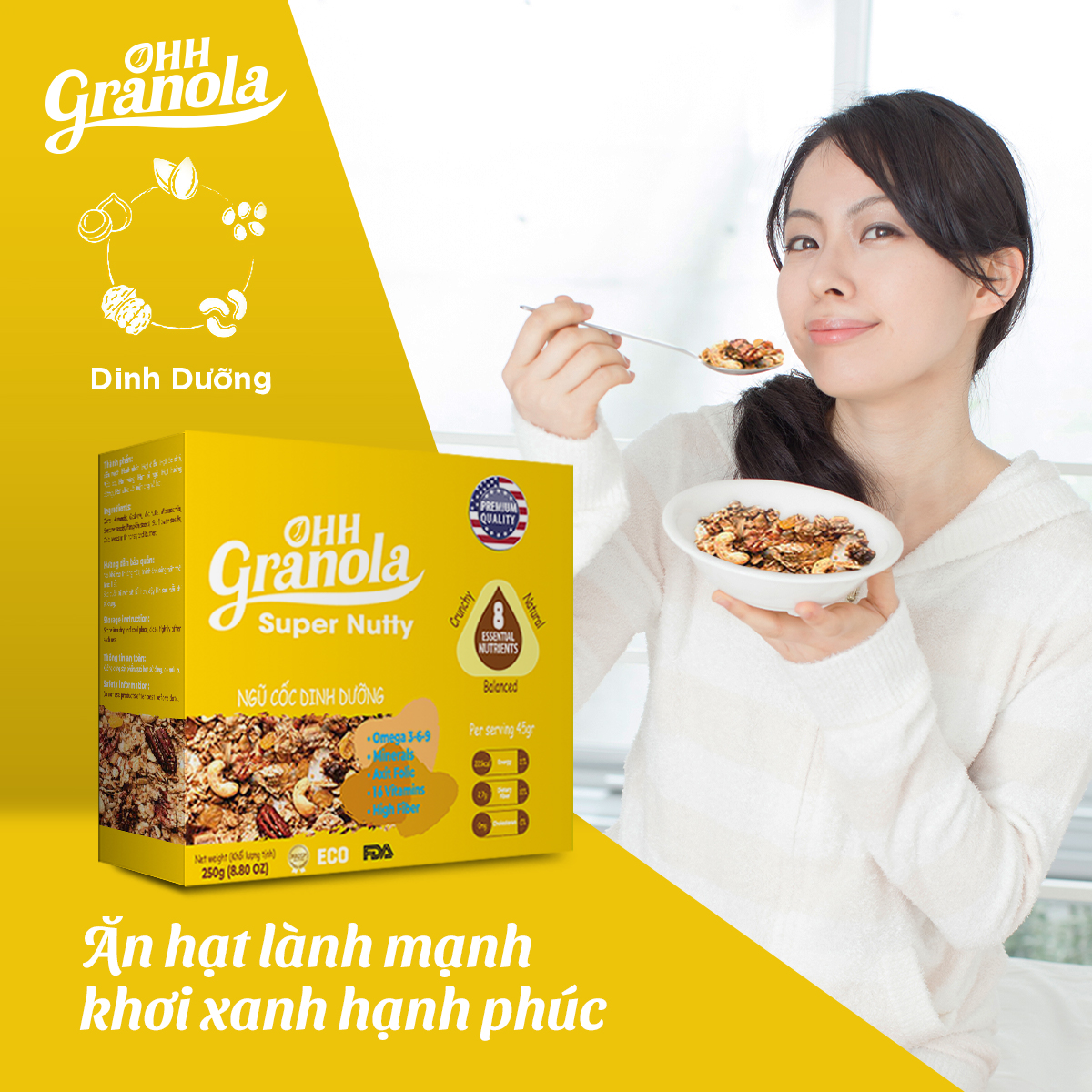 Snack Ăn Liền - Ngũ Cốc Hạt Siêu Dinh Dưỡng Dòng Super Nutty (Ohh Granola) 250g, Phối Trộn 7 Loại Hạt Cao Cấp Theo Tiêu Chuẩn FDA - Hoa Kỳ