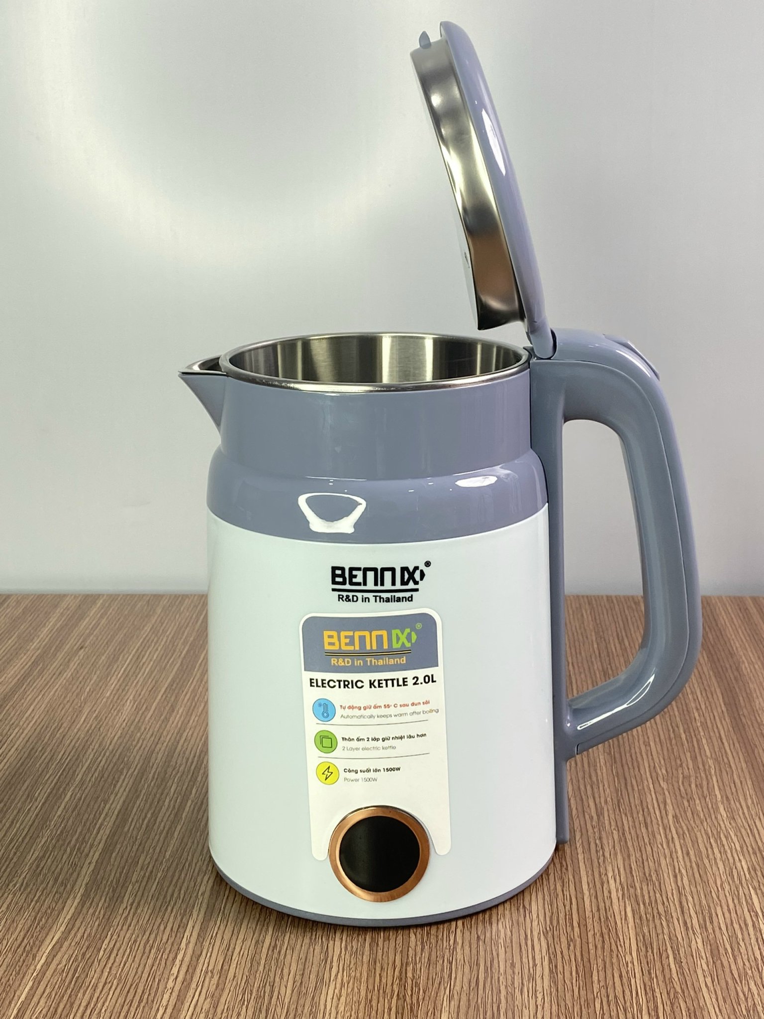 Bình Ủ Trà Giữ Nhiệt, Ấm Đun Nước Siêu Tốc Ủ Ấm Đa Năng 2 Lớp Inox BENNIX 2L BN-200EK Công Suất 1500W- Hàng Chính Hãng
